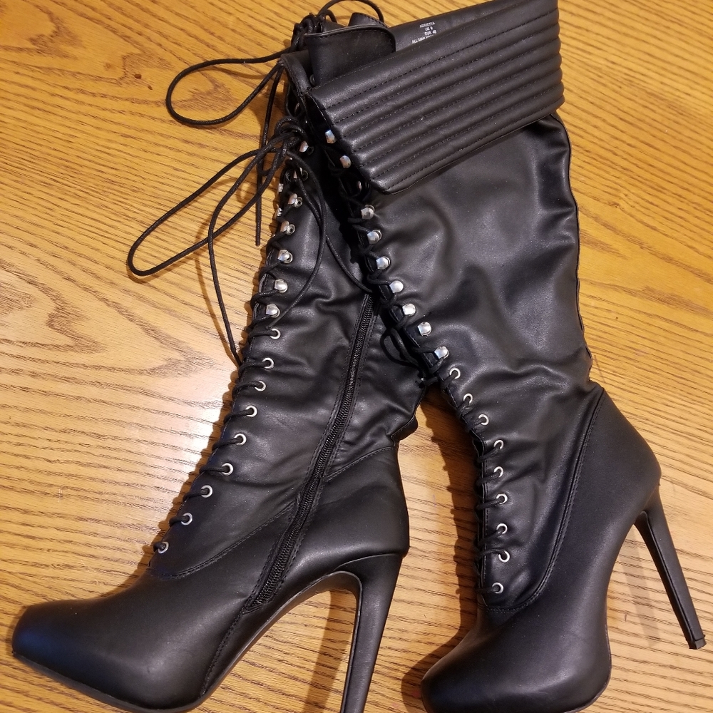 Knee High Biker Babe Heels